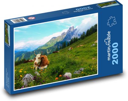 Alpy, lúka, zvieratá - Puzzle 2000 dielikov, rozmer 90x60 cm 