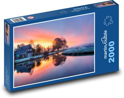 Wintermorgen am Fluss auf dem Land - Puzzle - 2000 Teile