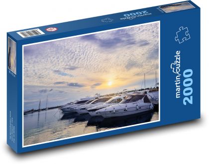 Jachty na przystani o zachodzie słońca - Puzzle 2000 elementów, rozmiar 90x60 cm