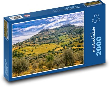 Slnkom zaliata stredomorská krajina s olivovníkmi - Puzzle 2000 dielikov, rozmer 90x60 cm 