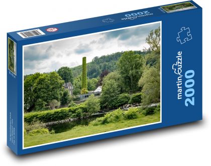 Green valley with river and old chimney - Puzzle 2000 pieces, size 90x60 cm 