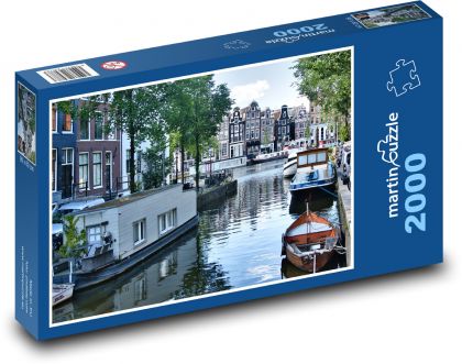 Amsterdam - kanál, lode - Puzzle 2000 dielikov, rozmer 90x60 cm 