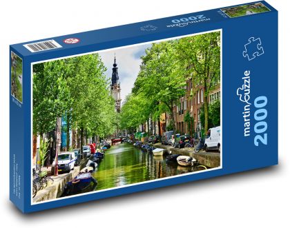 Amsterdam - mestský kanál - Puzzle 2000 dielikov, rozmer 90x60 cm 