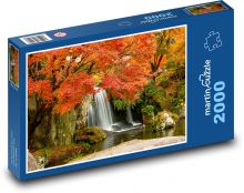 Vodopád v podzimním lese Puzzle 2000 - 90x60 cm