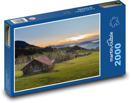 Chata, horská louka - Puzzle 2000 dílků, rozměr 90x60 cm