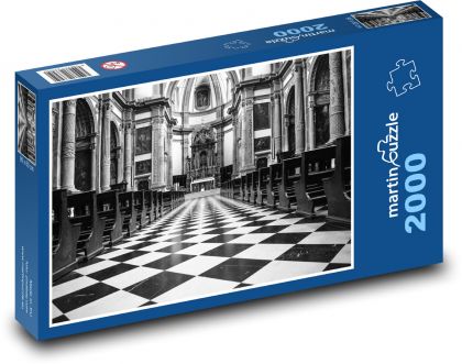 Černobílý interiér kostela - puzzle 2000 dílků