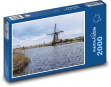Nizozemsko - Kinderdijk, mlýn Puzzle 2000 - 90x60 cm