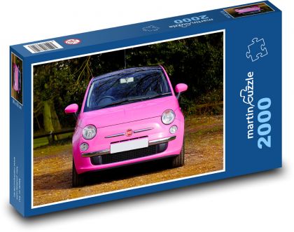 Auto - růžový Fiat 500 - Puzzle 2000 dílků, rozměr 90x60 cm