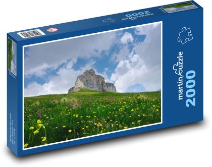 Kvetinová lúka pod skalou - Puzzle 2000 dielikov, rozmer 90x60 cm 