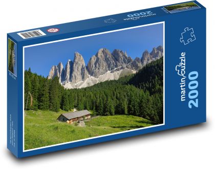 Přírodní scenérie - hory, stodola - Puzzle 2000 dílků, rozměr 90x60 cm