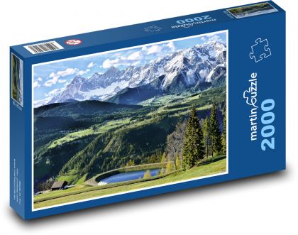 Rakousko - Alpy, rybník, hory - Puzzle 2000 dílků, rozměr 90x60 cm
