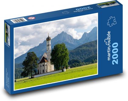 Rakousko - kostel v Alpách - Puzzle 2000 dílků, rozměr 90x60 cm