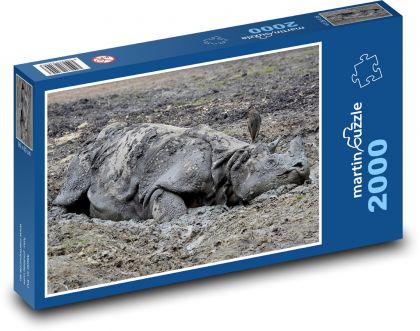 Nashorn - Schlamm, Bad - Puzzle - 2000 Teile