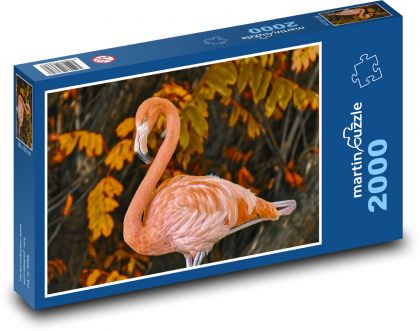 Plameňák - oranžový pták - Puzzle 2000 dílků, rozměr 90x60 cm