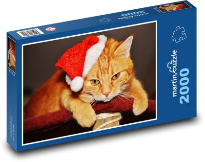Kočka - Vánoční čepice - Puzzle 2000 dílků, rozměr 90x60 cm