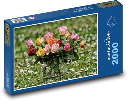 Růže - kytice, dárek - Puzzle 2000 dílků, rozměr 90x60 cm