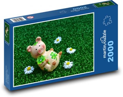 Šťastné prase - štěstí, čtyřlístek - Puzzle 2000 dílků, rozměr 90x60 cm