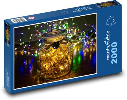 Sklenka - vánoční dekorace, světla - Puzzle 2000 dílků, rozměr 90x60 cm