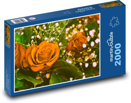 Oranžová růže - květ, kytice - Puzzle 2000 dílků, rozměr 90x60 cm