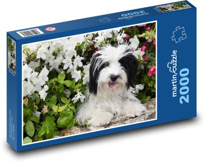 Pes - zvíře, květiny - Puzzle 2000 dílků, rozměr 90x60 cm