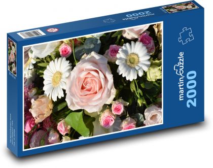 Kytice - růže, sedmikrásky - Puzzle 2000 dílků, rozměr 90x60 cm