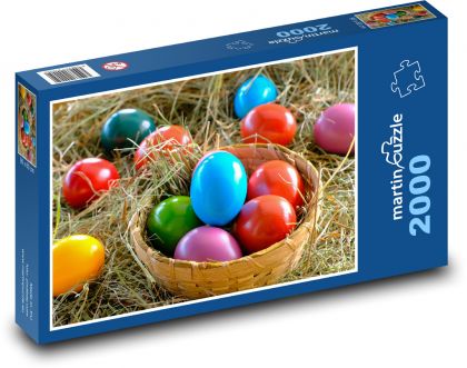 Velikonoční vajíčka - vejce, košík - Puzzle 2000 dílků, rozměr 90x60 cm