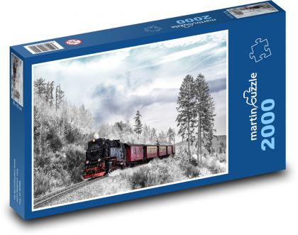 Vlak - zima, krajina - Puzzle 2000 dílků, rozměr 90x60 cm