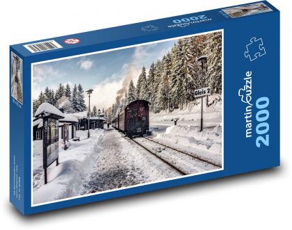 Zima na horách - sníh, vlak - Puzzle 2000 dílků, rozměr 90x60 cm