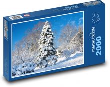 Zima - sníh, stromy Puzzle 2000 dílků - 90 x 60 cm