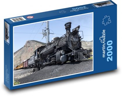 Parní lokomotiva - vlak, dráhy - Puzzle 2000 dílků, rozměr 90x60 cm