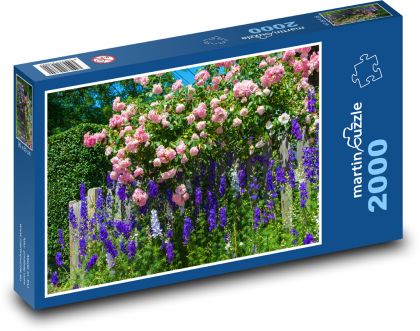 Różowe róże - ogród, kwiaty - Puzzle 2000 elementów, rozmiar 90x60 cm