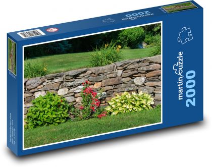 Kamenný múr - záhrada, ruža - Puzzle 2000 dielikov, rozmer 90x60 cm 