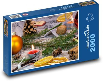 Svíčka - Vánoce. dekorace - Puzzle 2000 dílků, rozměr 90x60 cm