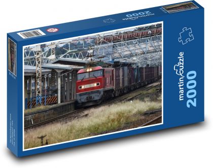 Vlakové nádraží - nákladní vlak - Puzzle 2000 dílků, rozměr 90x60 cm