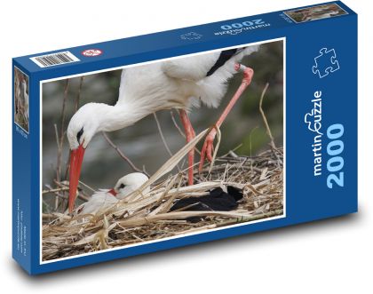 Bílý čáp - pták, zvíře - Puzzle 2000 dílků, rozměr 90x60 cm
