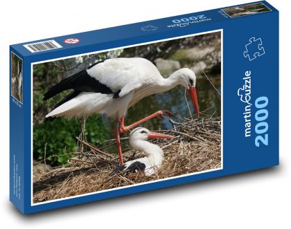 Čáp bílý - hnízdo, mládě - Puzzle 2000 dílků, rozměr 90x60 cm