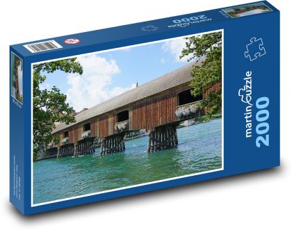 Dřevěný most - Rýn, řeka - Puzzle 2000 dílků, rozměr 90x60 cm