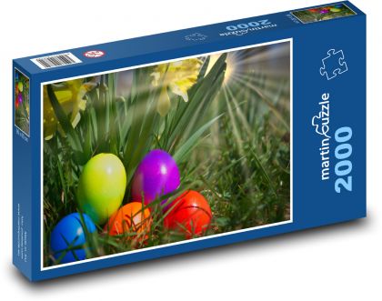 Velikonoční vejce - narcisy, slunce - Puzzle 2000 dílků, rozměr 90x60 cm