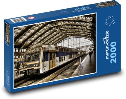 Vlakové nádraží - vlak, stanice - Puzzle 2000 dílků, rozměr 90x60 cm
