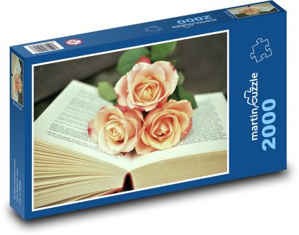 Stránky knihy - růže, číst - puzzle 2000 dílků