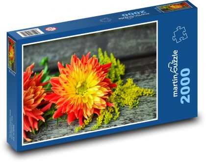 Jiřiny - zahradní květiny, podzim - puzzle 2000 dílků