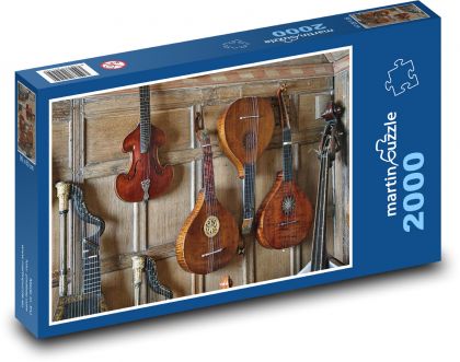 Strunné nástroje - housle, kytara - Puzzle 2000 dílků, rozměr 90x60 cm