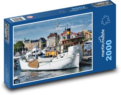Loď - prístav, Štokholm - Puzzle 2000 dielikov, rozmer 90x60 cm 