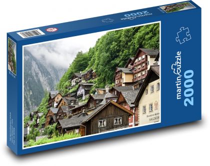 Hallstatt - Rakousko, domy - puzzle 2000 dílků