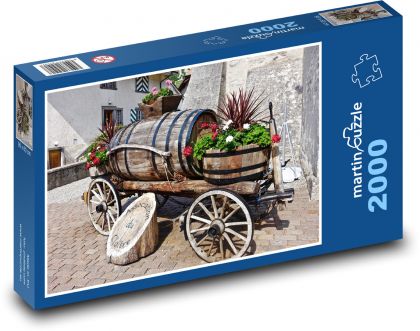 Wooden trolley - decoration, farm - Puzzle 2000 pieces, size 90x60 cm 