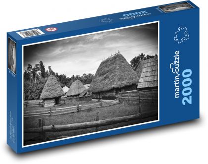 Venkovská farma - chatrče, stodola - Puzzle 2000 dílků, rozměr 90x60 cm