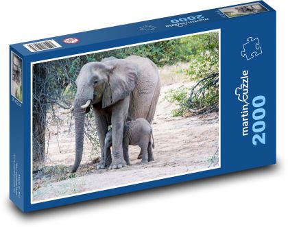 Slony - matka a mláďa - Puzzle 2000 dielikov, rozmer 90x60 cm 
