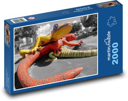 Jašterice - gekony, sochy - Puzzle 2000 dielikov, rozmer 90x60 cm 