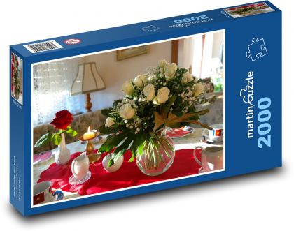 Weiße Rosen - Strauß, Blume - Puzzle - 2000 Teile