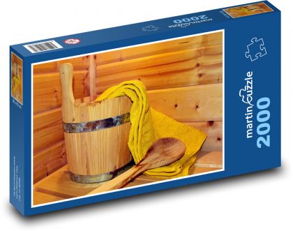 Dřevěná sauna - wellness, odpočinout si - Puzzle 2000 dílků, rozměr 90x60 cm